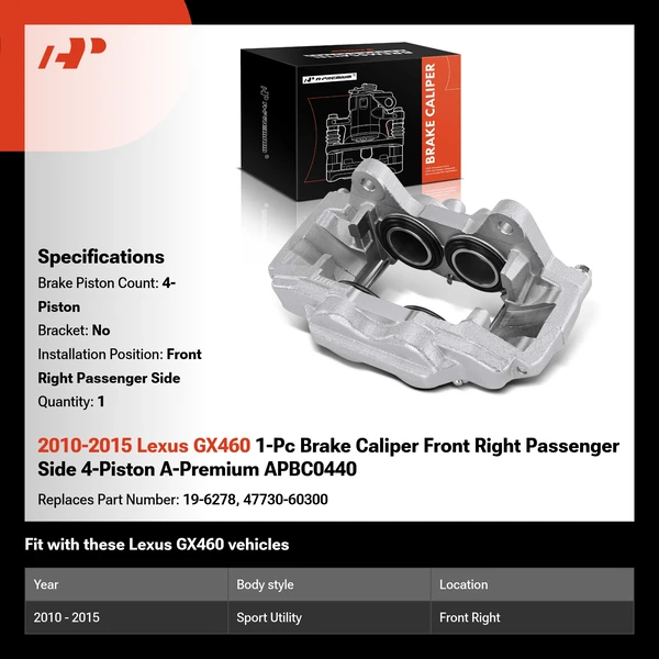 2010-2015 Lexus GX460 1-Pc Brake Caliper Front Right Passenger Side 4-Piston A-Premium APBC0440
