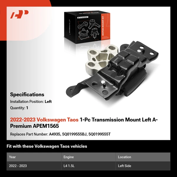 2022-2023 Volkswagen Taos 1-Pc Transmission Mount Left A-Premium APEM1565