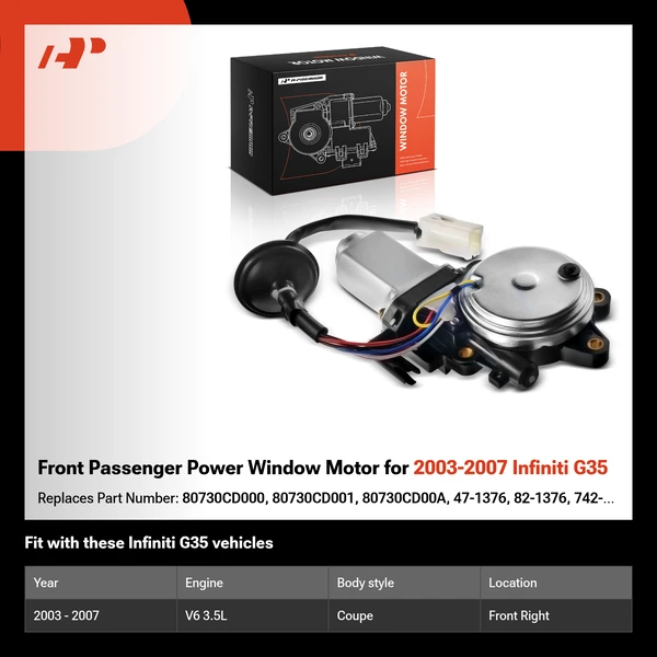 Front Passenger Power Window Motor for 2003-2007 Infiniti G35