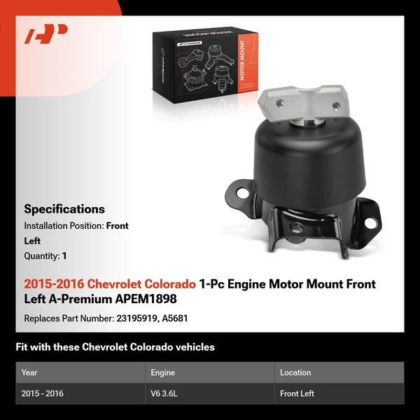 2015-2016 Chevrolet Colorado 1-Pc Engine Motor Mount Front Left A-Premium APEM1898
