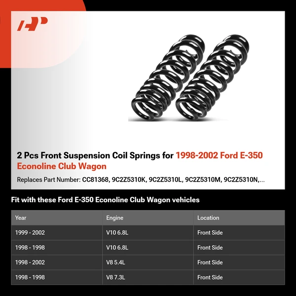 2 Pcs Front Suspension Coil Springs for 1998-2002 Ford E-350 Econoline Club Wagon