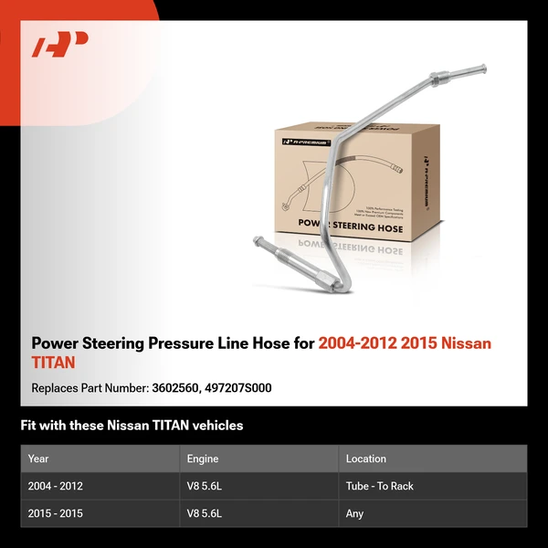 Power Steering Pressure Line Hose for 2004-2012 2015 Nissan TITAN