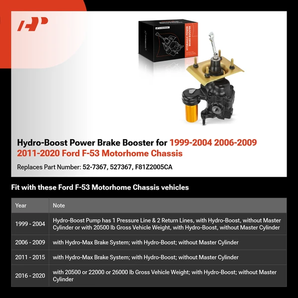 Hydro-Boost Power Brake Booster for 1999-2004 2006-2009 2011-2020 Ford F-53 Motorhome Chassis