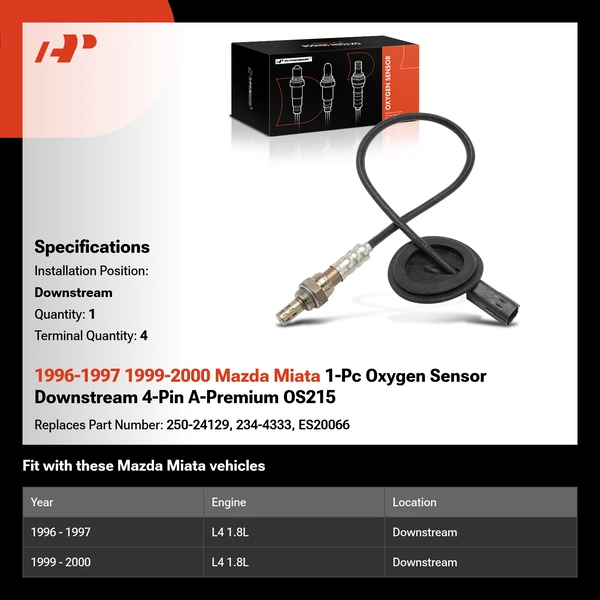 1996-1997 1999-2000 Mazda Miata 1-Pc Oxygen Sensor Downstream 4-Pin A-Premium OS215
