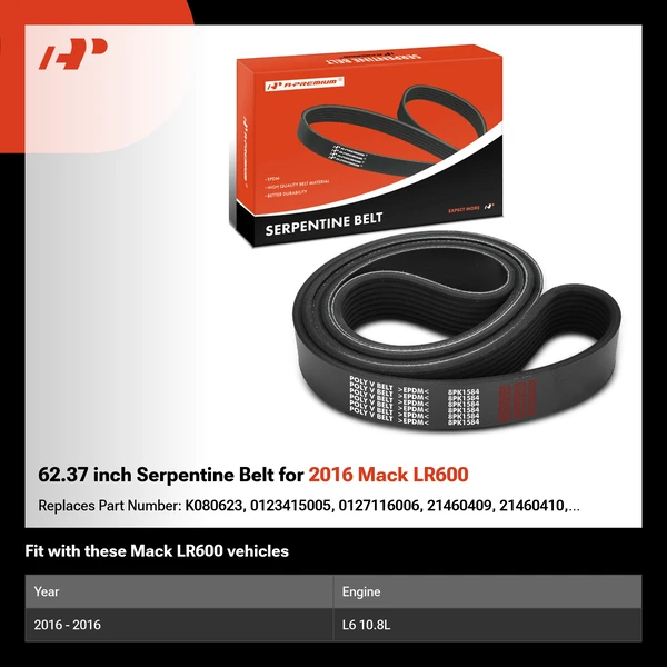 62.37 inch Serpentine Belt for 2016 Mack LR600