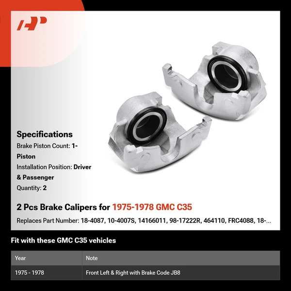 2 Pcs Brake Calipers for 1975-1978 GMC C35