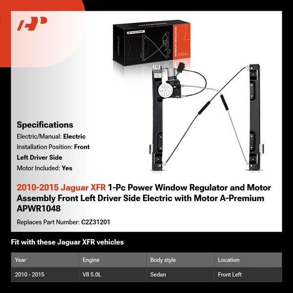 2010-2015 Jaguar XFR 1-Pc Power Window Regulator and Motor Assembly Front Left Driver Side Electric with Motor A-Premium APWR1048