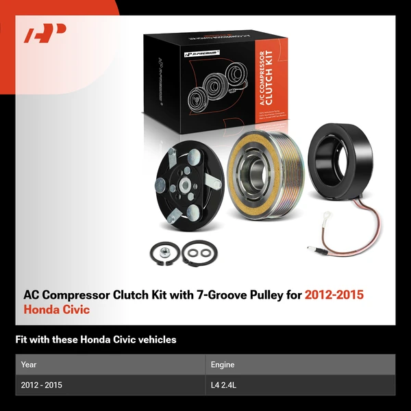 AC Compressor Clutch Kit with 7-Groove Pulley for 2012-2015 Honda Civic