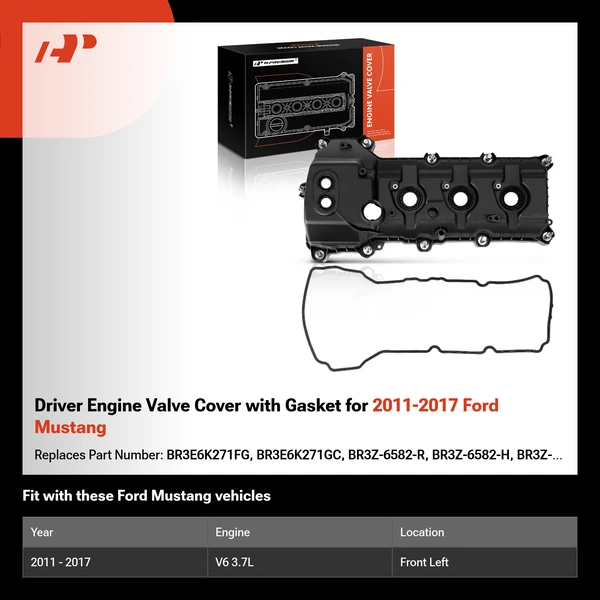 Driver Engine Valve Cover with Gasket for 2011-2017 Ford Mustang