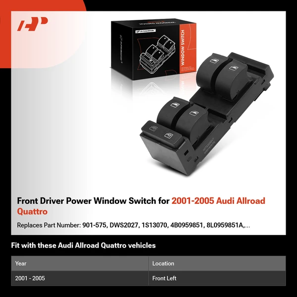 Front Driver Power Window Switch for 2001-2005 Audi Allroad Quattro
