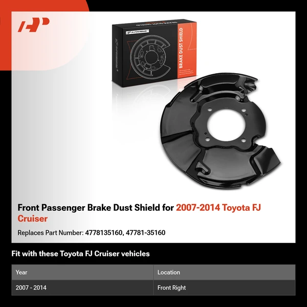 Front Passenger Brake Dust Shield for 2007-2014 Toyota FJ Cruiser