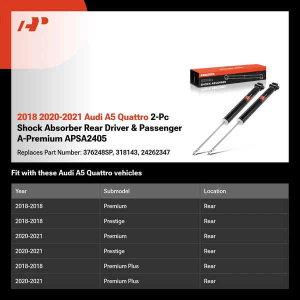 2018 2020-2021 Audi A5 Quattro 2-Pc Shock Absorber Rear Driver & Passenger A-Premium APSA2405