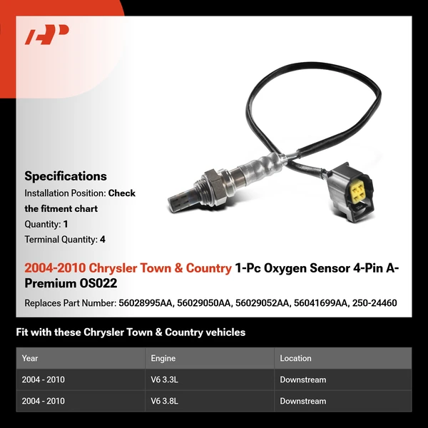 2004-2010 Chrysler Town & Country 1-Pc Oxygen Sensor 4-Pin A-Premium OS022