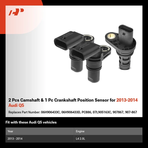 2 Pcs Camshaft & 1 Pc Crankshaft Position Sensor for 2013-2014 Audi Q5