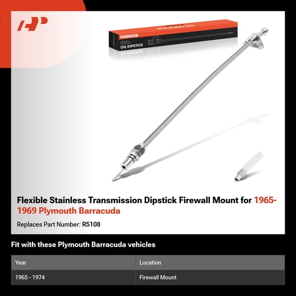 Flexible Stainless Transmission Dipstick Firewall Mount for 1965-1969 Plymouth Barracuda