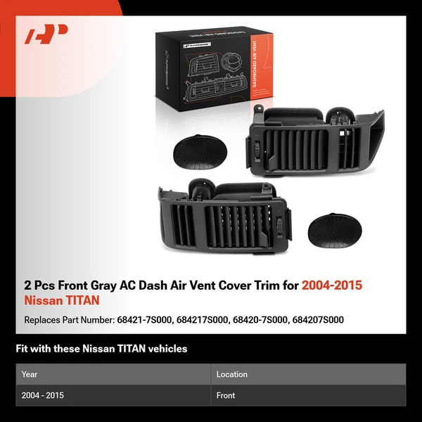 2 Pcs Front Gray AC Dash Air Vent Cover Trim for 2004-2015 Nissan TITAN