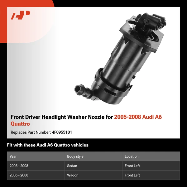 Front Driver Headlight Washer Nozzle for 2005-2008 Audi A6 Quattro