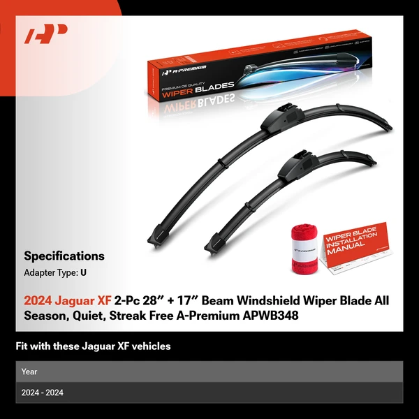 2024 Jaguar XF 2-Pc 28″ + 17″ Beam Windshield Wiper Blade All Season, Quiet, Streak Free A-Premium APWB348