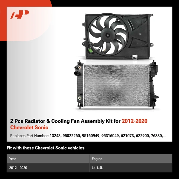 2 Pcs Radiator & Cooling Fan Assembly Kit for 2012-2020 Chevrolet Sonic