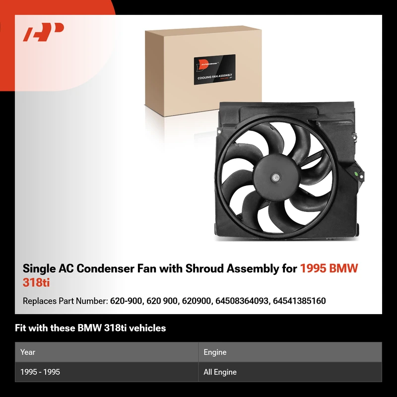 Single AC Condenser Fan with Shroud Assembly for 1995 BMW 318ti