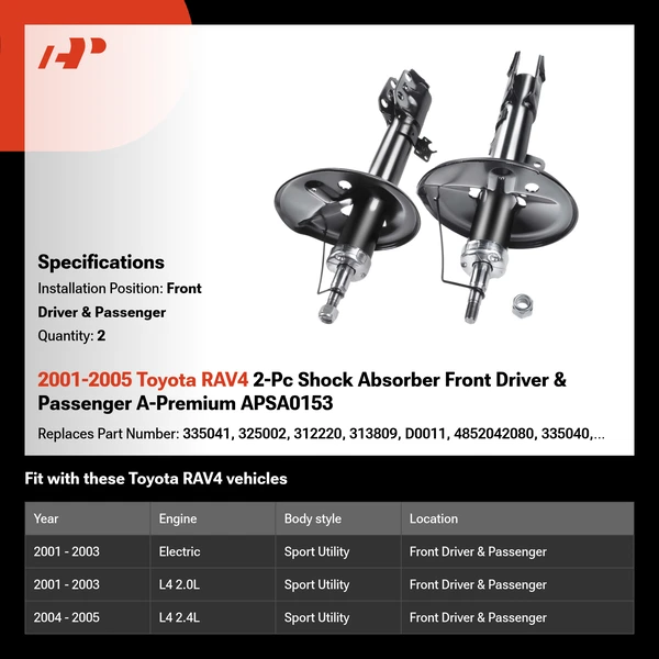 2001-2005 Toyota RAV4 2-Pc Shock Absorber Front Driver & Passenger A-Premium APSA0153