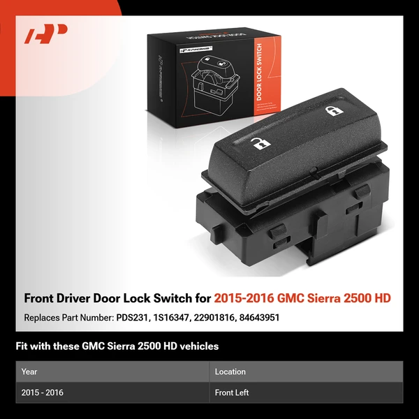 Front Driver Door Lock Switch for 2015-2016 GMC Sierra 2500 HD
