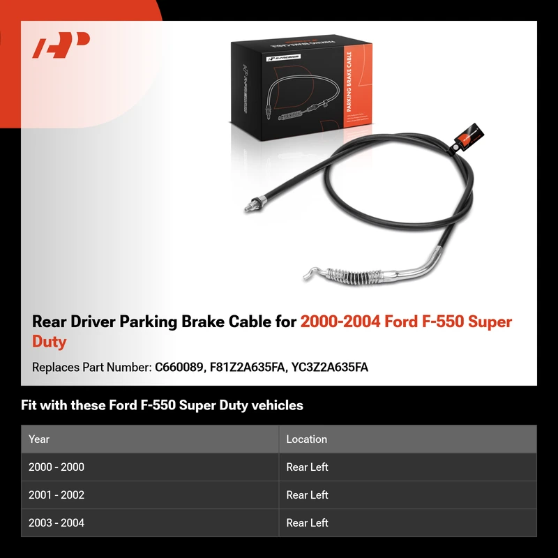 Rear Driver Parking Brake Cable for 2000-2004 Ford F-550 Super Duty