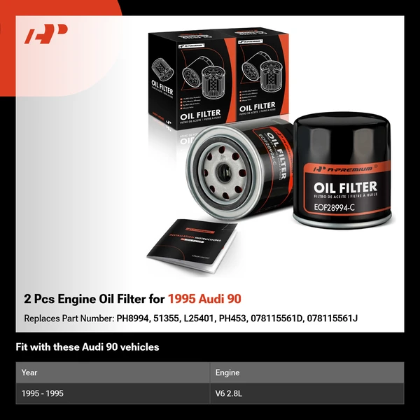 2 Pcs Engine Oil Filter for 1995 Audi 90