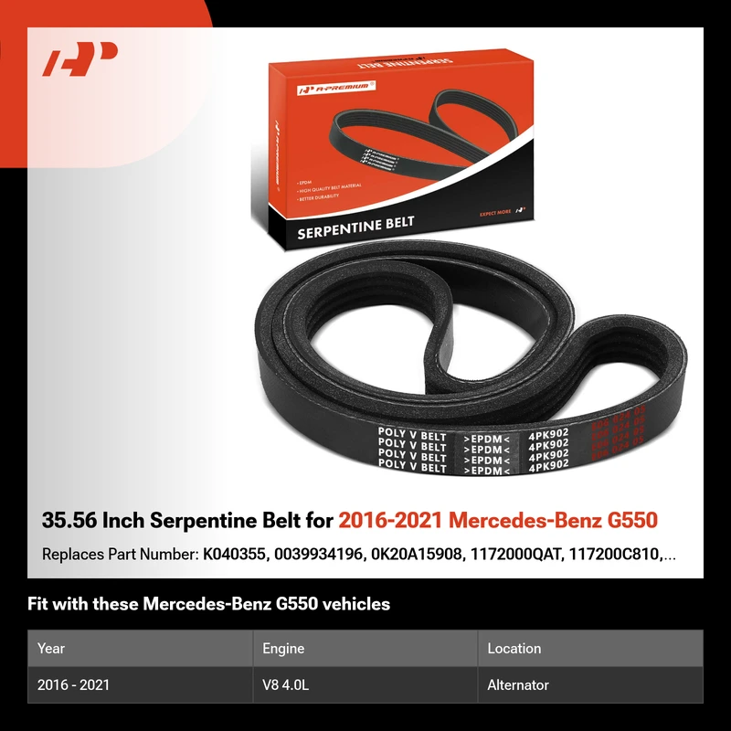 35.56 Inch Serpentine Belt for 2016-2021 Mercedes-Benz G550