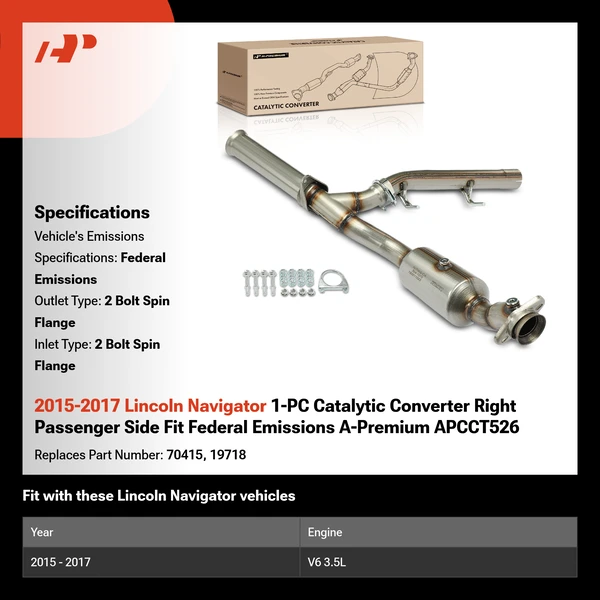 2015-2017 Lincoln Navigator 1-PC Catalytic Converter Right Passenger Side Fit Federal Emissions A-Premium APCCT526