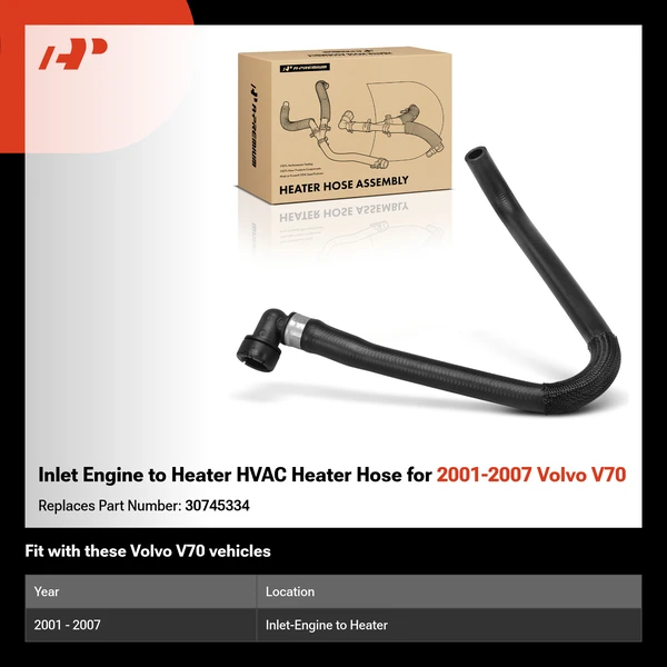 Inlet Engine to Heater HVAC Heater Hose for 2001-2007 Volvo V70