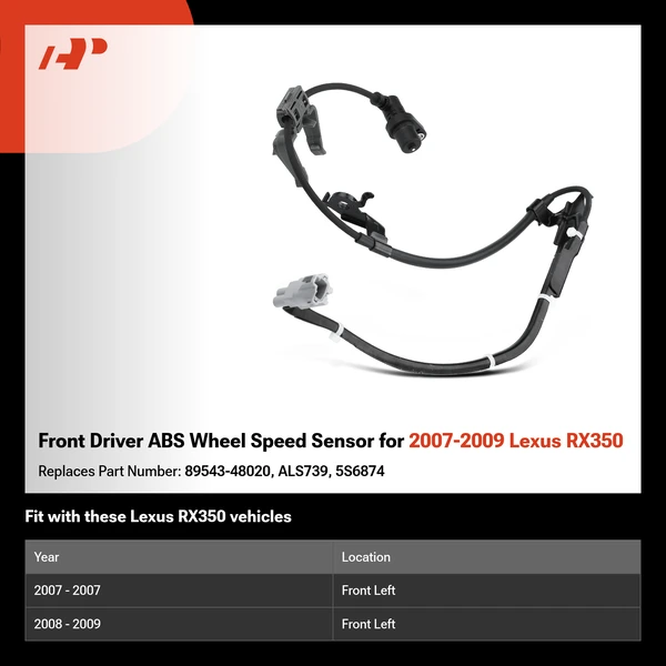 Front Driver ABS Wheel Speed Sensor for 2007-2009 Lexus RX350