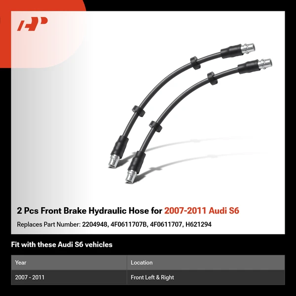 2 Pcs Front Brake Hydraulic Hose for 2007-2011 Audi S6