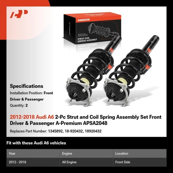 2012-2018 Audi A6 2-Pc Strut and Coil Spring Assembly Set Front Driver & Passenger A-Premium APSA2048