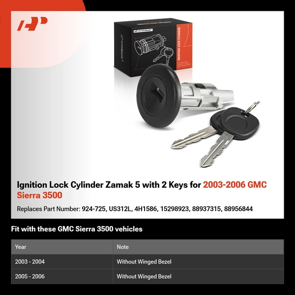 Ignition Lock Cylinder Zamak 5 with 2 Keys for 2003-2006 GMC Sierra 3500