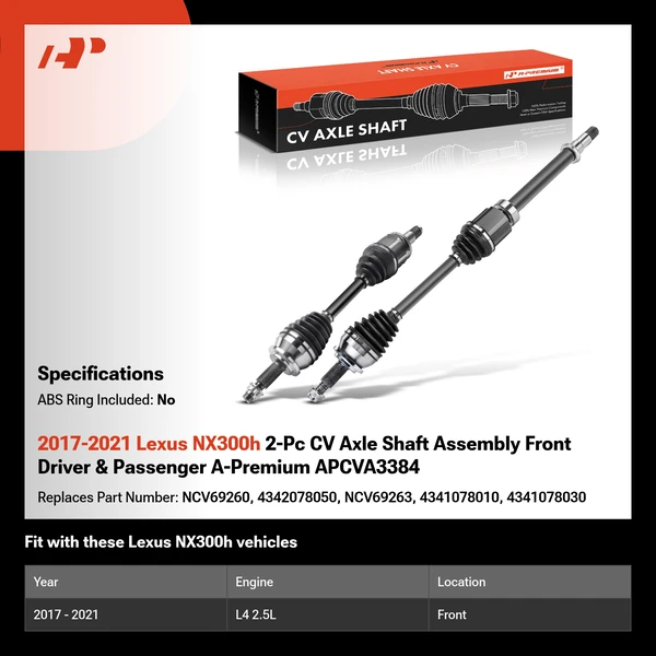 2017-2021 Lexus NX300h 2-Pc CV Axle Shaft Assembly Front Driver & Passenger A-Premium APCVA3384