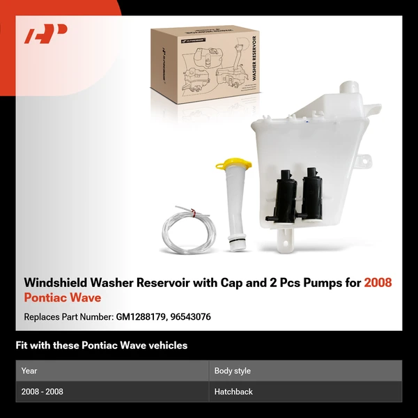 Windshield Washer Reservoir with Cap and 2 Pcs Pumps for 2008 Pontiac Wave