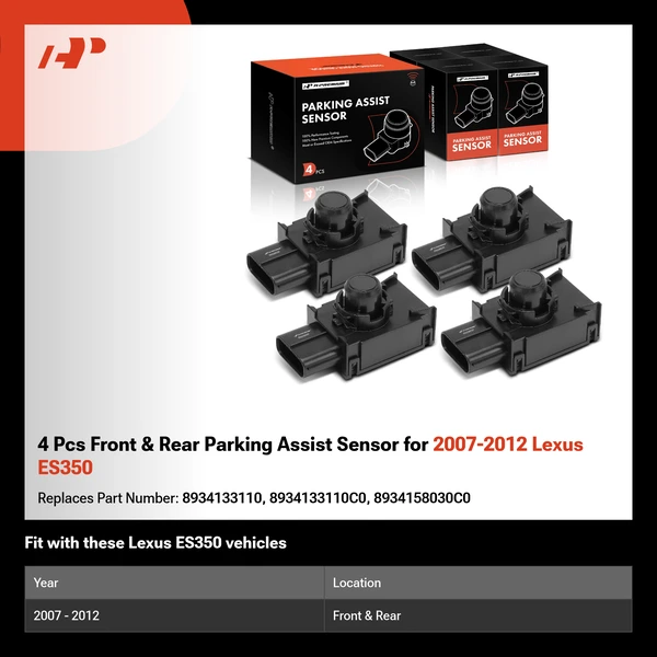 4 Pcs Front & Rear Parking Assist Sensor for 2007-2012 Lexus ES350