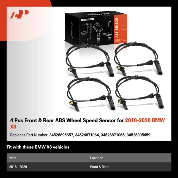 4 Pcs Front & Rear ABS Wheel Speed Sensor for 2018-2020 BMW X3