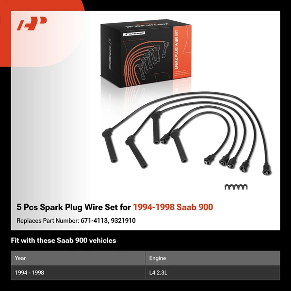 5 Pcs Spark Plug Wire Set for 1994-1998 Saab 900