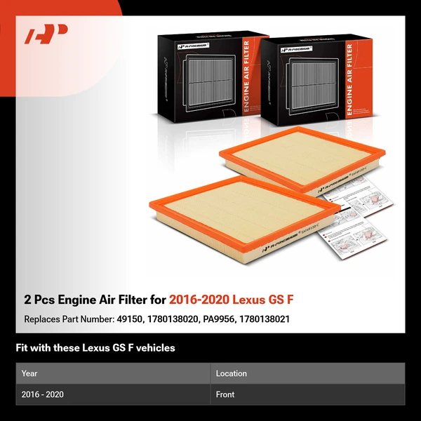 2 Pcs Engine Air Filter for 2016-2020 Lexus GS F
