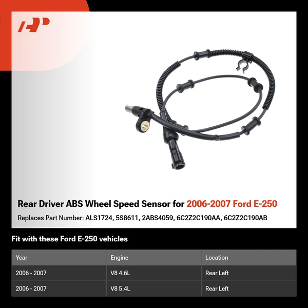 Rear Driver ABS Wheel Speed Sensor for 2006-2007 Ford E-250