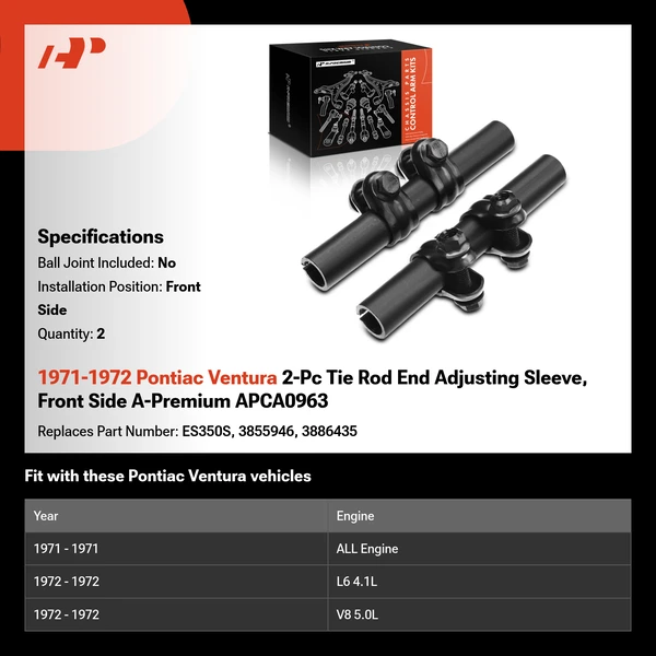 1971-1972 Pontiac Ventura 2-Pc Tie Rod End Adjusting Sleeve, Front Side A-Premium APCA0963