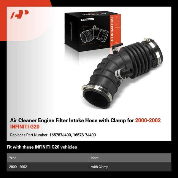 Air Cleaner Engine Filter Intake Hose with Clamp for 2000-2002 INFINITI G20