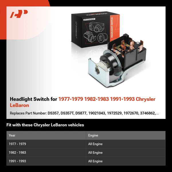 Headlight Switch for 1977-1979 1982-1983 1991-1993 Chrysler LeBaron
