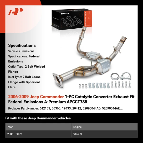 2006-2009 Jeep Commander 1-PC Catalytic Converter Exhaust Fit Federal Emissions A-Premium APCCT735