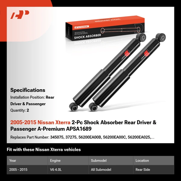 2005-2015 Nissan Xterra 2-Pc Shock Absorber Rear Driver & Passenger A-Premium APSA1689