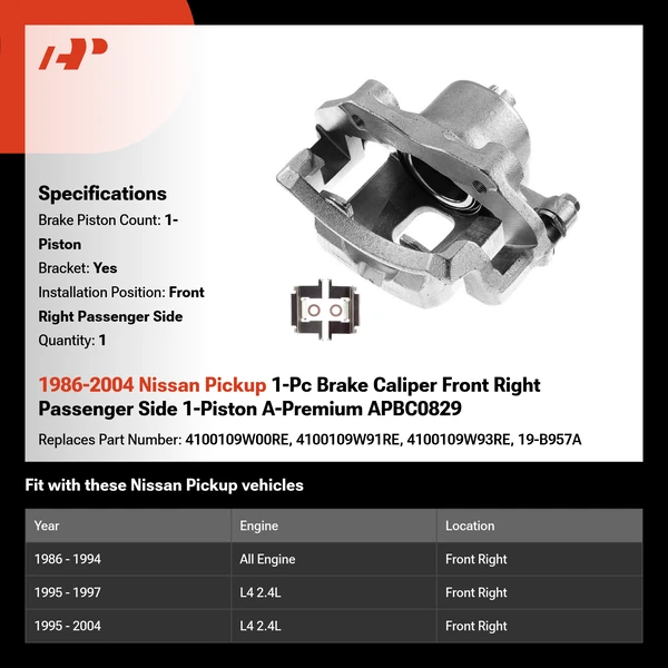1986-2004 Nissan Pickup 1-Pc Brake Caliper Front Right Passenger Side 1-Piston A-Premium APBC0829
