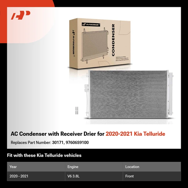 AC Condenser with Receiver Drier for 2020-2021 Kia Telluride