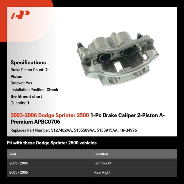 2003-2006 Dodge Sprinter 2500 1-Pc Brake Caliper 2-Piston A-Premium APBC0706